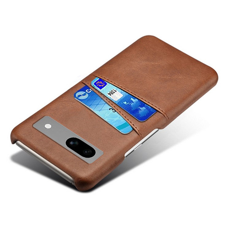 For Google Pixel 7a Mobile Phone Cover Card Holder Plastic + PU Leather Anti-fall Phone Case - Brown