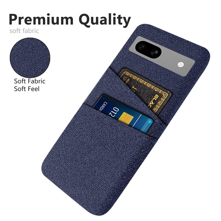 Cloth Texture Phone Back Cover For Google Pixel 7a, Anti-fall Slim Protective Phone Case Card Holder - Blue