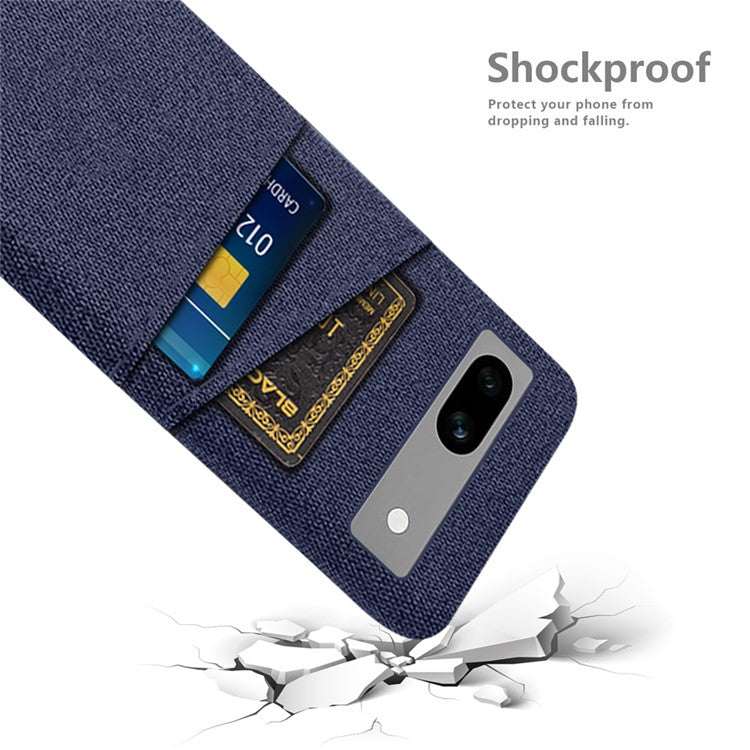 Cloth Texture Phone Back Cover For Google Pixel 7a, Anti-fall Slim Protective Phone Case Card Holder - Blue