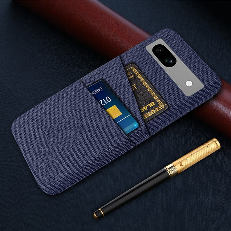 Cloth Texture Phone Back Cover For Google Pixel 7a, Anti-fall Slim Protective Phone Case Card Holder - Blue