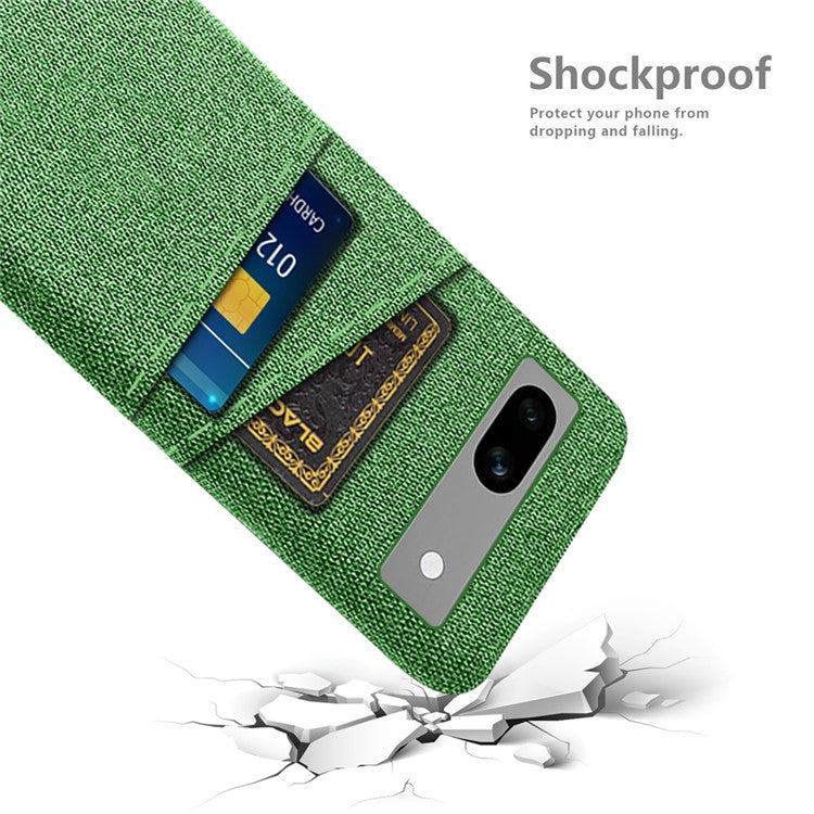 Cloth Texture Phone Back Cover For Google Pixel 7a, Anti-fall Slim Protective Phone Case Card Holder - Green
