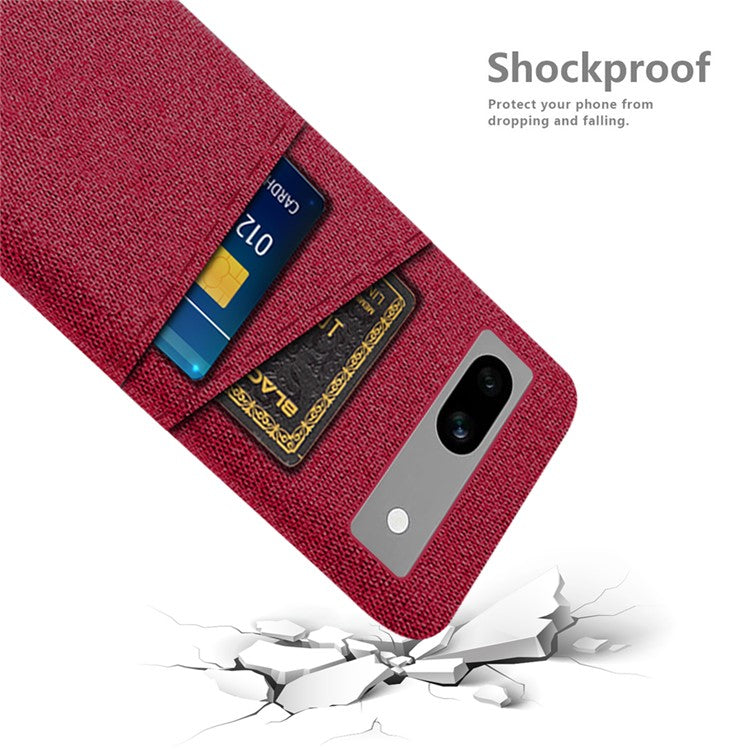 Cloth Texture Phone Back Cover For Google Pixel 7a, Anti-fall Slim Protective Phone Case Card Holder - Red