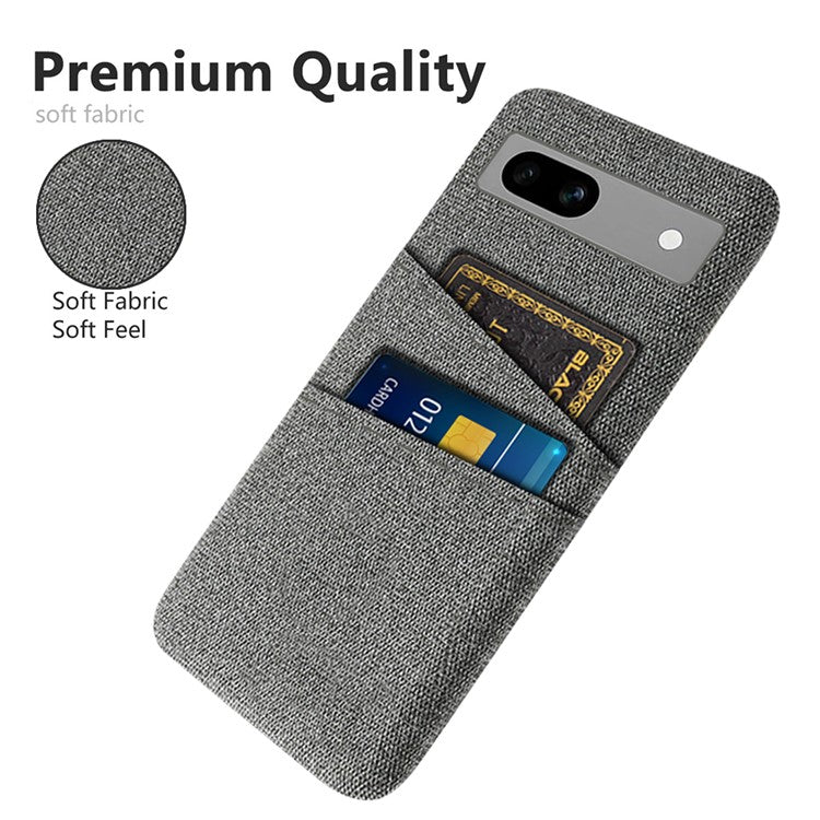 Cloth Texture Phone Back Cover For Google Pixel 7a, Anti-fall Slim Protective Phone Case Card Holder - Grey