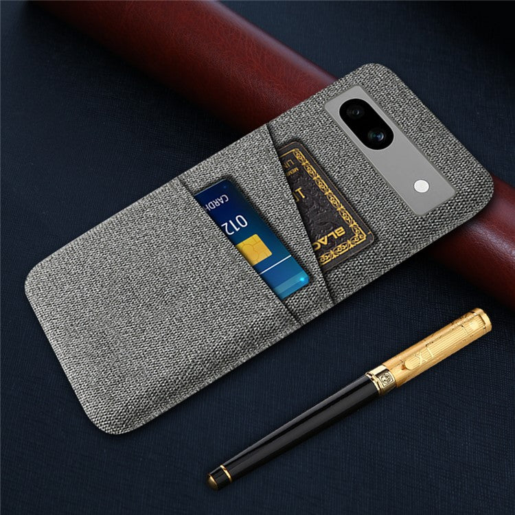 Cloth Texture Phone Back Cover For Google Pixel 7a, Anti-fall Slim Protective Phone Case Card Holder - Grey