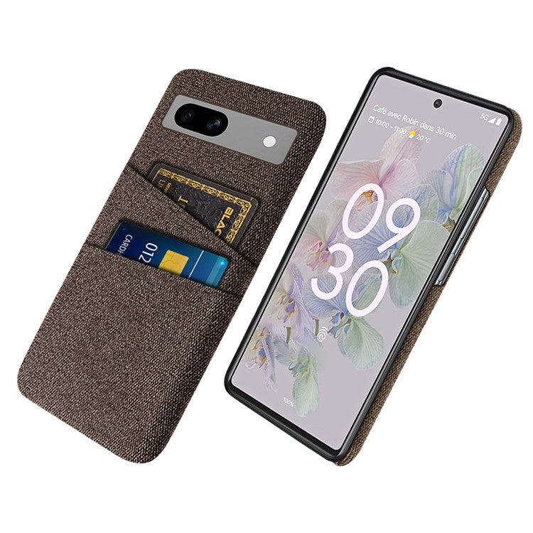 Cloth Texture Phone Back Cover For Google Pixel 7a, Anti-fall Slim Protective Phone Case Card Holder - Brown