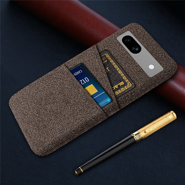 Cloth Texture Phone Back Cover For Google Pixel 7a, Anti-fall Slim Protective Phone Case Card Holder - Brown