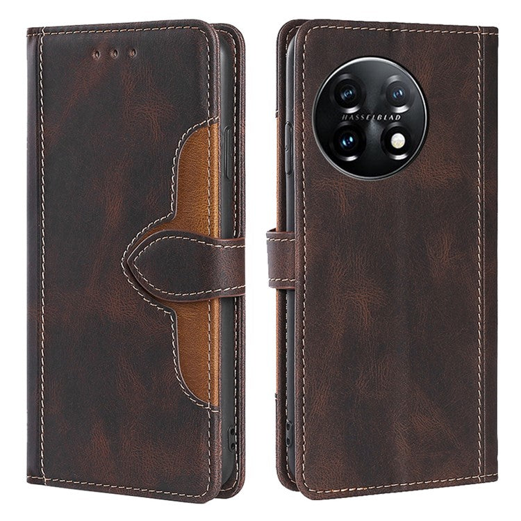 Shockproof Cell Phone Cover for OnePlus 11 5G, Straw Hat Pattern Stand Wallet Anti-scratch Mobile Phone Case - Brown