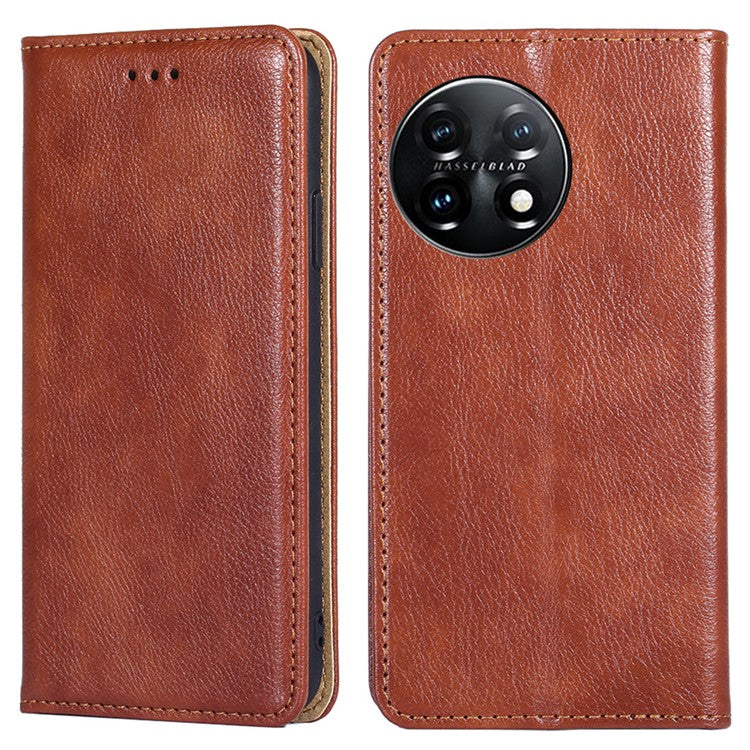 Magnetic Phone Case For OnePlus 11 5G, PU Leather Protective Anti-scratch Cell Phone Cover with Wallet Stand - Brown