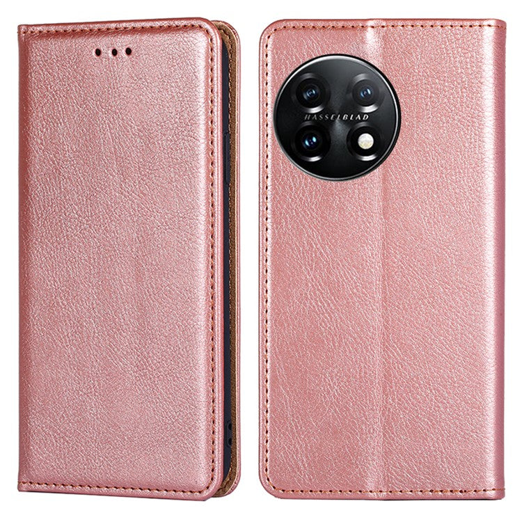 Magnetic Phone Case For OnePlus 11 5G, PU Leather Protective Anti-scratch Cell Phone Cover with Wallet Stand - Rose Gold
