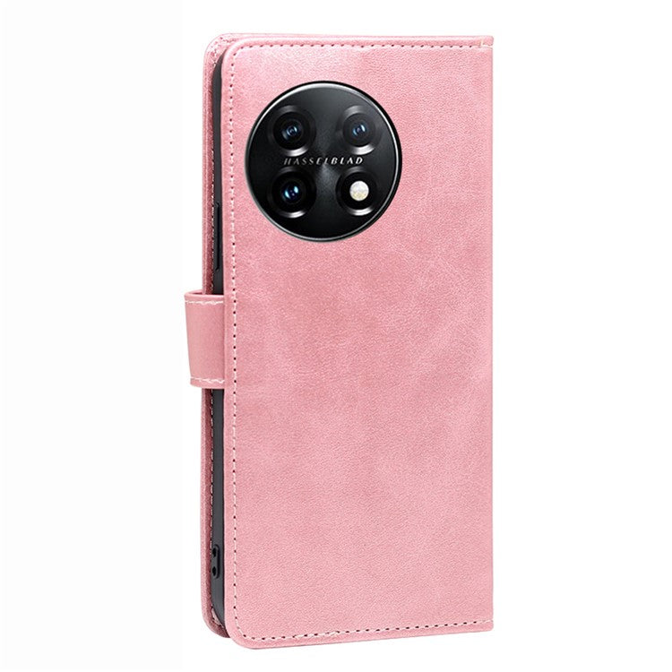 Shockproof Cell Phone Case for OnePlus 11 5G, Calf Texture Stand Wallet Anti-scratch PU Leather Phone Cover - Rose Gold