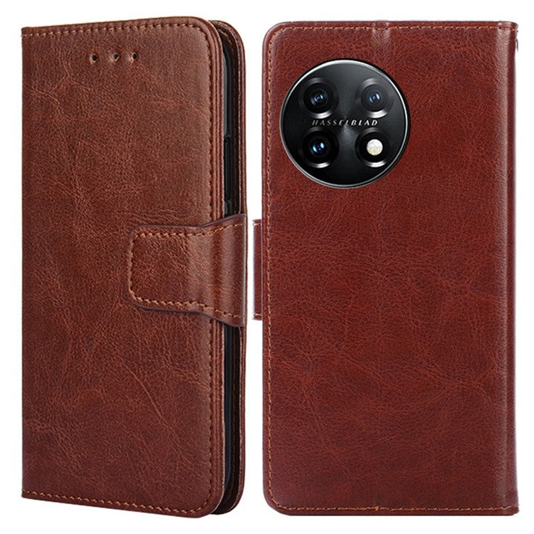 Anti-drop Flip Leather Phone Case For OnePlus 11 5G, Protective Cell Phone Cover with Stand Wallet - Brown