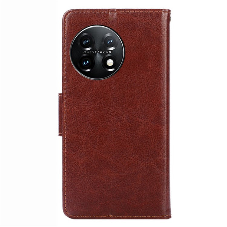 Anti-drop Flip Leather Phone Case For OnePlus 11 5G, Protective Cell Phone Cover with Stand Wallet - Brown