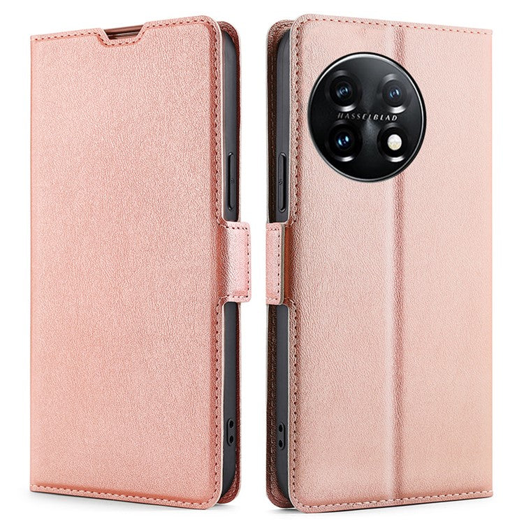 Cell Phone Cover for OnePlus 11 5G, PU Leather Card Holder Drop-proof Flip Mobile Phone Case with Stand - Rose Gold