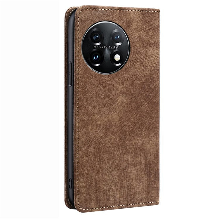 Protective Phone Cover For OnePlus 11 5G, Magnetic RFID Blocking Flip Leather Phone Case with Wallet Foldable Stand- Brown