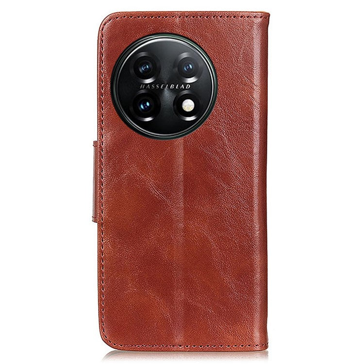 For OnePlus 11 5G Crazy Horse Texture Phone Case, Wallet Stand Split Leather Cell Phone Cover - Brown