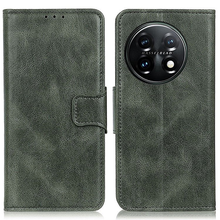 For OnePlus 11 5G Crazy Horse Texture Scratch-resistant Phone Case Wallet Stand PU Leather Cell Phone Cover - Blackish Green