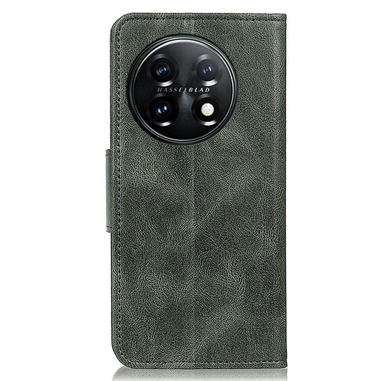 For OnePlus 11 5G Crazy Horse Texture Scratch-resistant Phone Case Wallet Stand PU Leather Cell Phone Cover - Blackish Green