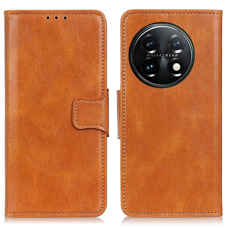 For OnePlus 11 5G Crazy Horse Texture Scratch-resistant Phone Case Wallet Stand PU Leather Cell Phone Cover - Brown