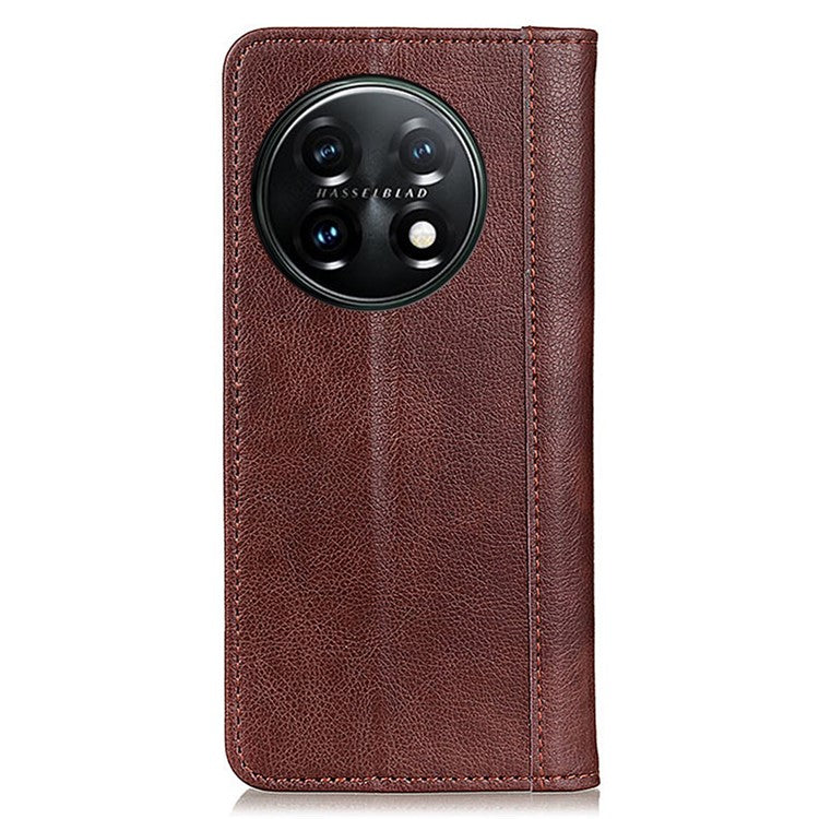 For OnePlus 11 5G Split Leather Stand Phone Case Litchi Texture Wallet Protection Cover - Brown
