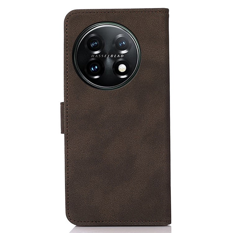 KHAZNEH PU Leather Phone Case for OnePlus 11 5G Textured Magnetic Clasp Stand Wallet Cover - Brown
