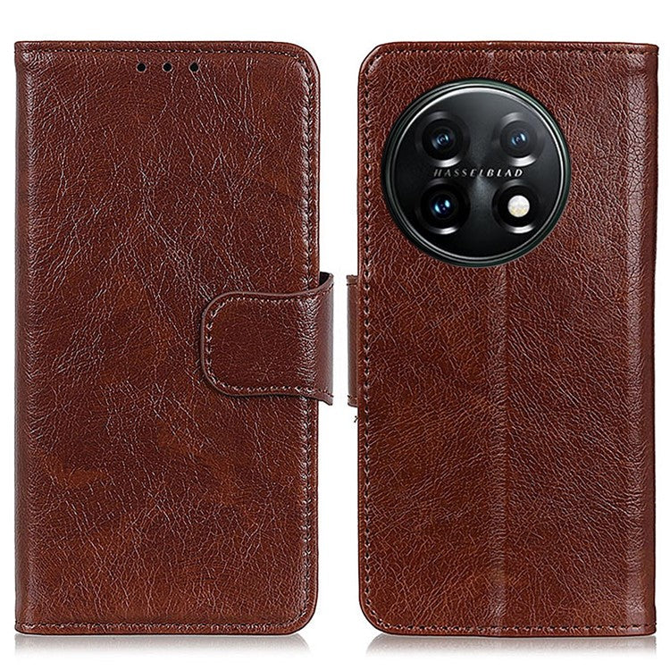 For OnePlus 11 5G Nappa Texture Split Leather Flip Case Stand Wallet Magnetic Clasp Phone Cover - Brown