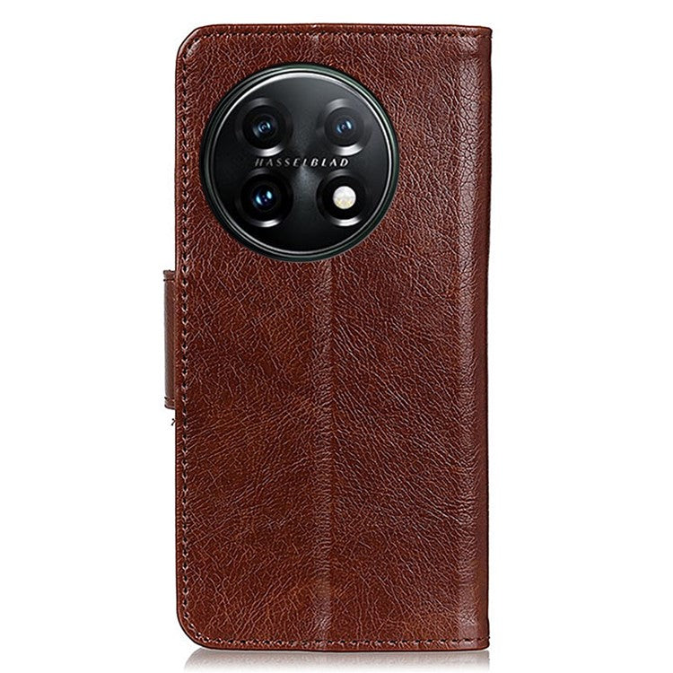 For OnePlus 11 5G Nappa Texture Split Leather Flip Case Stand Wallet Magnetic Clasp Phone Cover - Brown