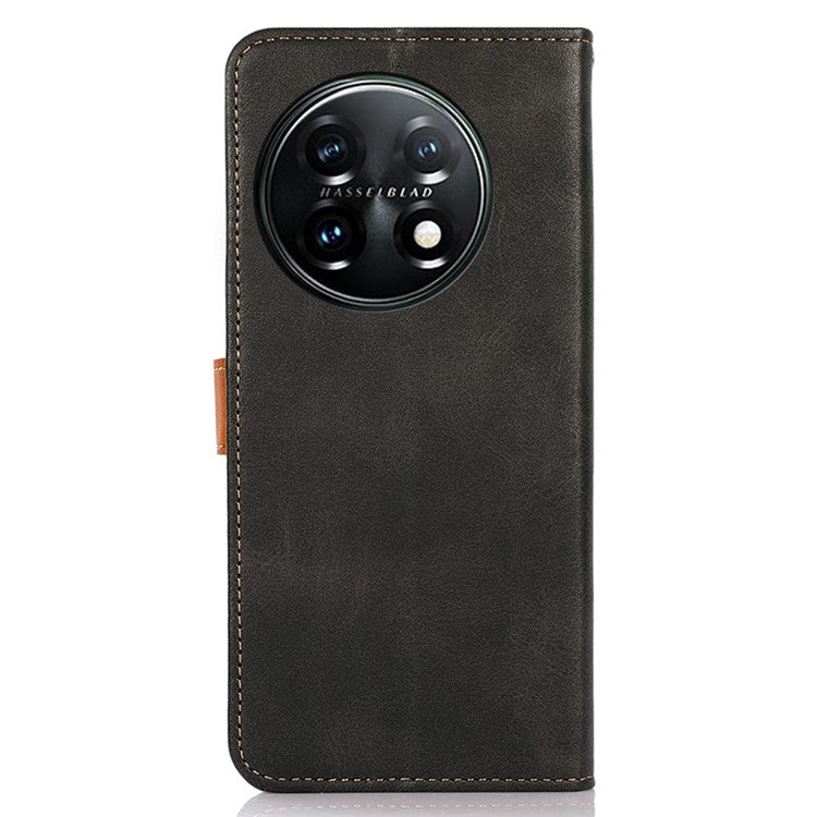 KHAZNEH For OnePlus 11 5G Cowhide Texture PU Leather Phone Case Gold Buckle Stand Wallet Flip Protective Cover - Black