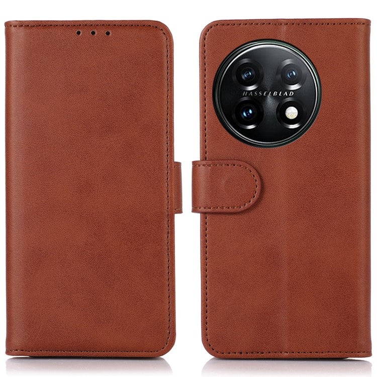 For OnePlus 11 5G Cowhide Texture PU Leather Stand Case Anti-drop Phone Wallet Cover - Brown