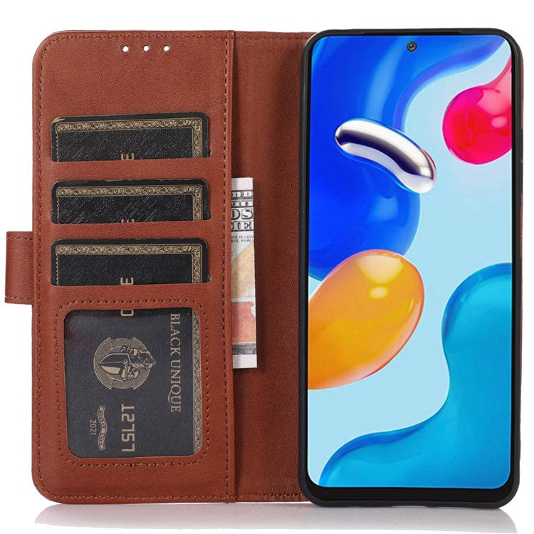 For OnePlus 11 5G Cowhide Texture PU Leather Stand Case Anti-drop Phone Wallet Cover - Brown