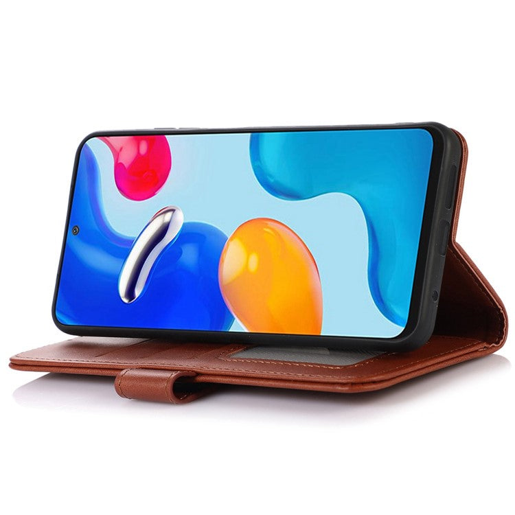 For OnePlus 11 5G Cowhide Texture PU Leather Stand Case Anti-drop Phone Wallet Cover - Brown