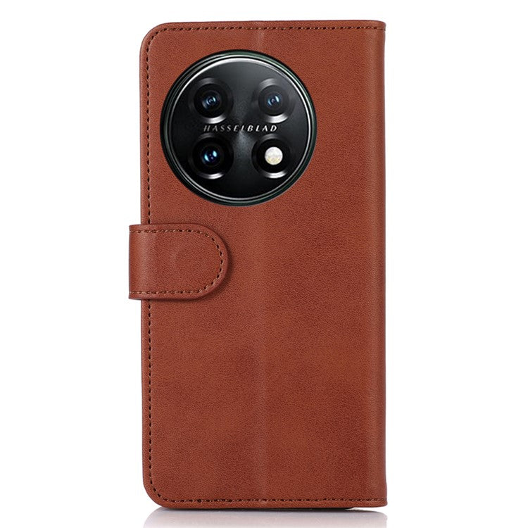 For OnePlus 11 5G Cowhide Texture PU Leather Stand Case Anti-drop Phone Wallet Cover - Brown