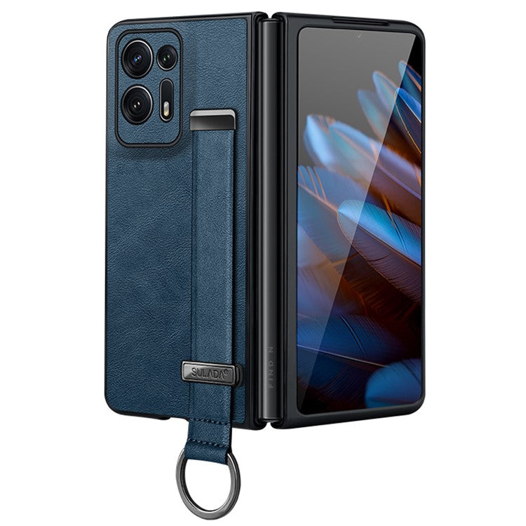 SULADA Fashion Series For Oppo Find N2 5G Crazy Horse Texture Phone Case Leather Coated PC + TPU Anti-drop Cover with Wristband Kickstand - Blue