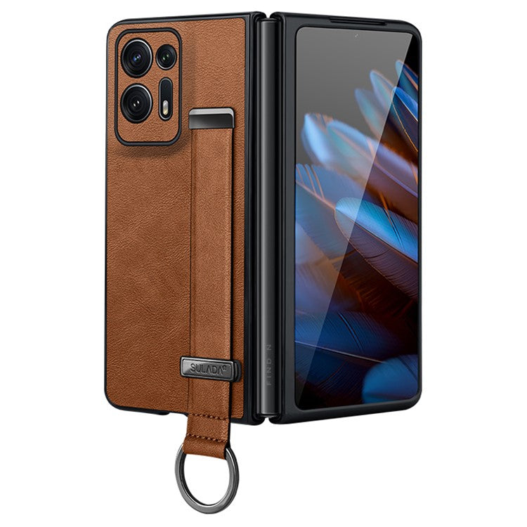 SULADA Fashion Series For Oppo Find N2 5G Crazy Horse Texture Phone Case Leather Coated PC + TPU Anti-drop Cover with Wristband Kickstand - Brown