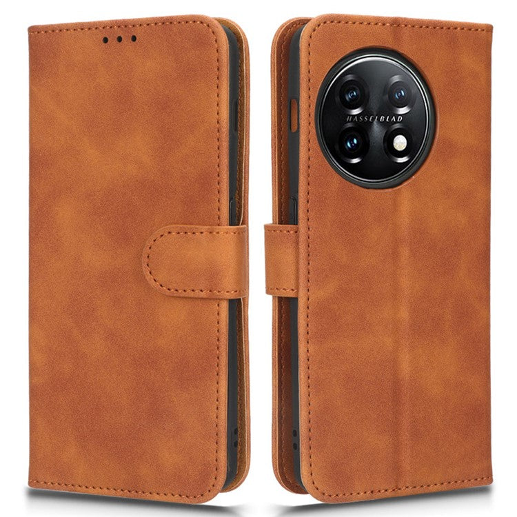 For OnePlus 11 5G Skin-touch Feeling Phone Leather Case Wallet Stand Cell Phone Cover - Brown