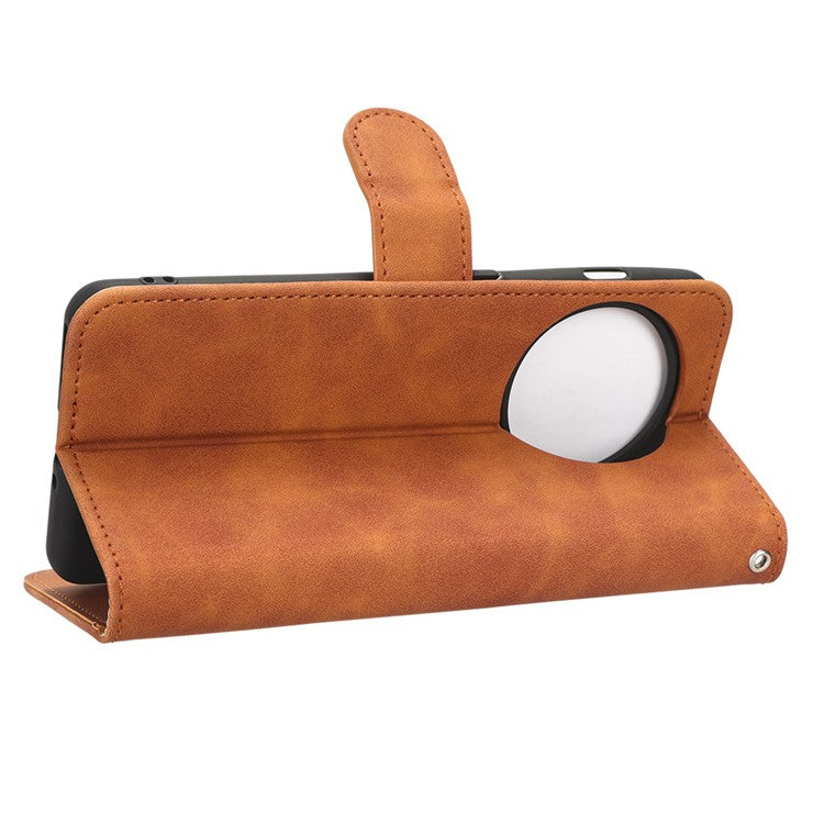 For OnePlus 11 5G Skin-touch Feeling Phone Leather Case Wallet Stand Cell Phone Cover - Brown