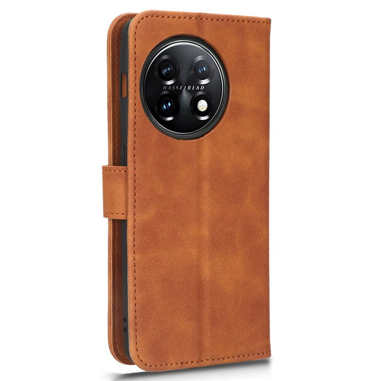 For OnePlus 11 5G Skin-touch Feeling Phone Leather Case Wallet Stand Cell Phone Cover - Brown