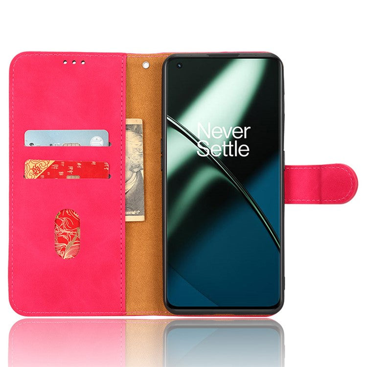 For OnePlus 11 5G Skin-touch Feeling Phone Leather Case Wallet Stand Cell Phone Cover - Rose
