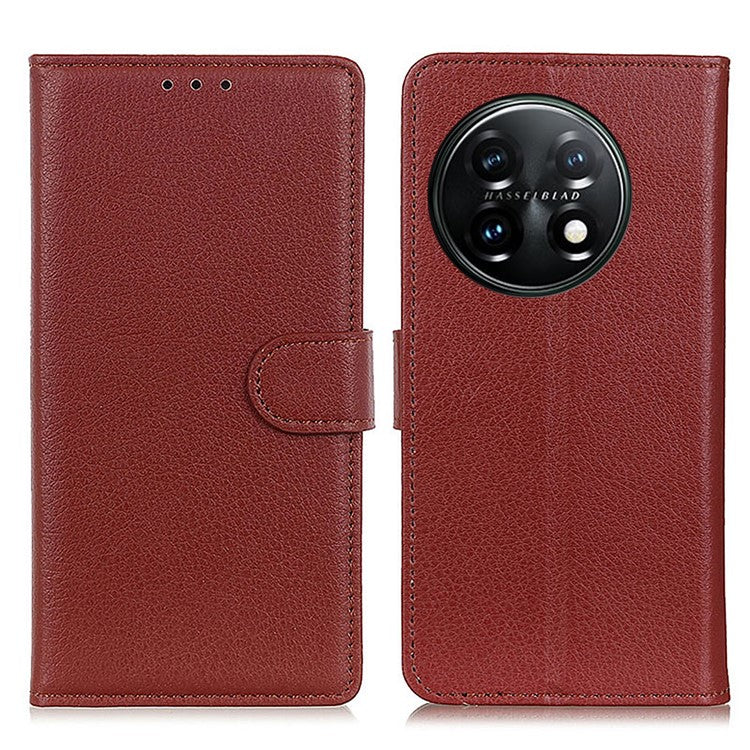 For OnePlus 11 5G Mobile Phone Case Litchi Texture PU Leather Wallet Stand Full Protection Cover - Brown