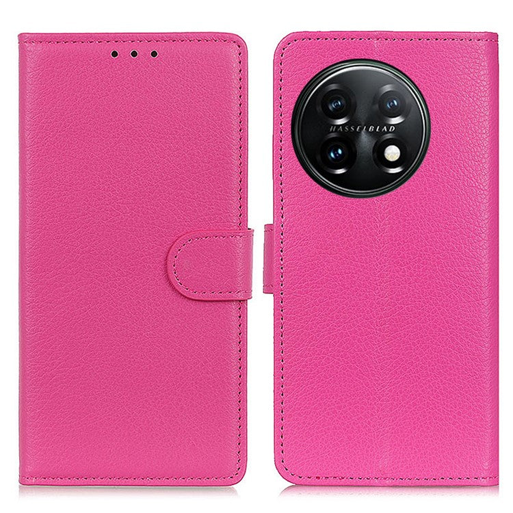 For OnePlus 11 5G Mobile Phone Case Litchi Texture PU Leather Wallet Stand Full Protection Cover - Rose