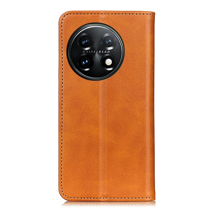 For OnePlus 11 5G Magnetic Auto Closing Mobile Phone Stand Case Split Leather Drop-proof Cover Wallet - Brown
