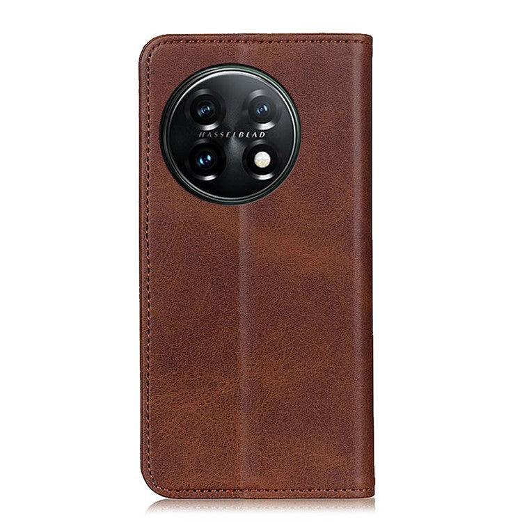 For OnePlus 11 5G Magnetic Auto Closing Mobile Phone Stand Case Split Leather Drop-proof Cover Wallet - Coffee