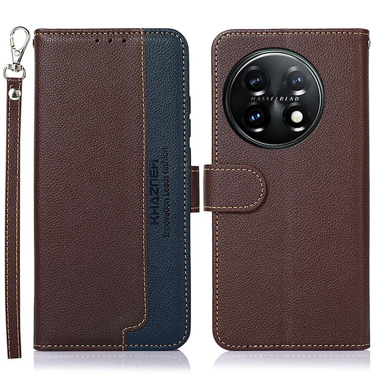 KHAZNEH For OnePlus 11 5G Litchi Texture TPU+PU Leather Phone Case RFID Blocking Flip Stand Wallet Cover - Brown