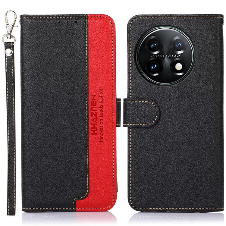 KHAZNEH For OnePlus 11 5G Litchi Texture TPU+PU Leather Phone Case RFID Blocking Flip Stand Wallet Cover - Black