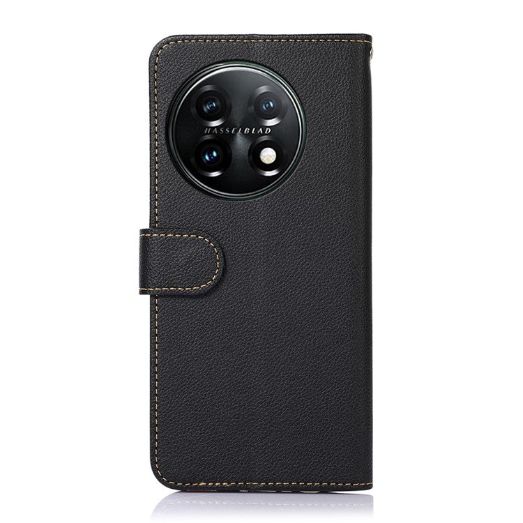 KHAZNEH For OnePlus 11 5G Litchi Texture TPU+PU Leather Phone Case RFID Blocking Flip Stand Wallet Cover - Black