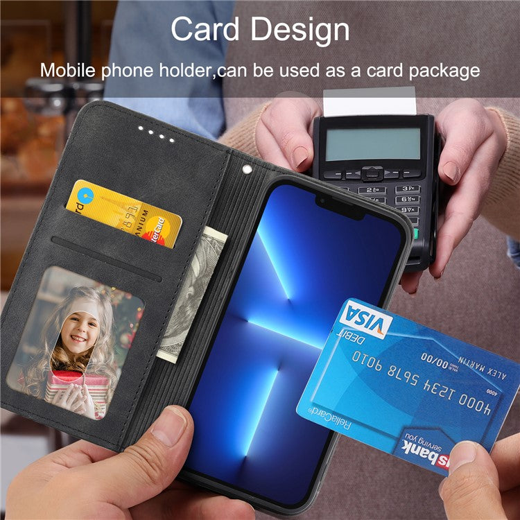 Phone Wallet Case for Google Pixel 7a, Imprinted Rhombus Pattern Calf Texture PU Leather Stand Phone Cover - Black