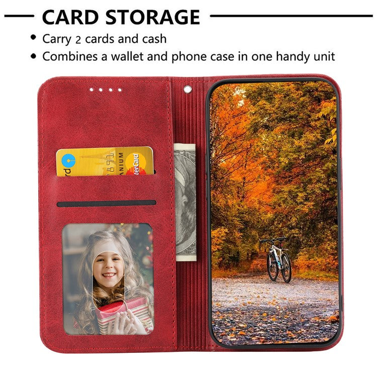 Phone Wallet Case for Google Pixel 7a, Imprinted Rhombus Pattern Calf Texture PU Leather Stand Phone Cover - Red