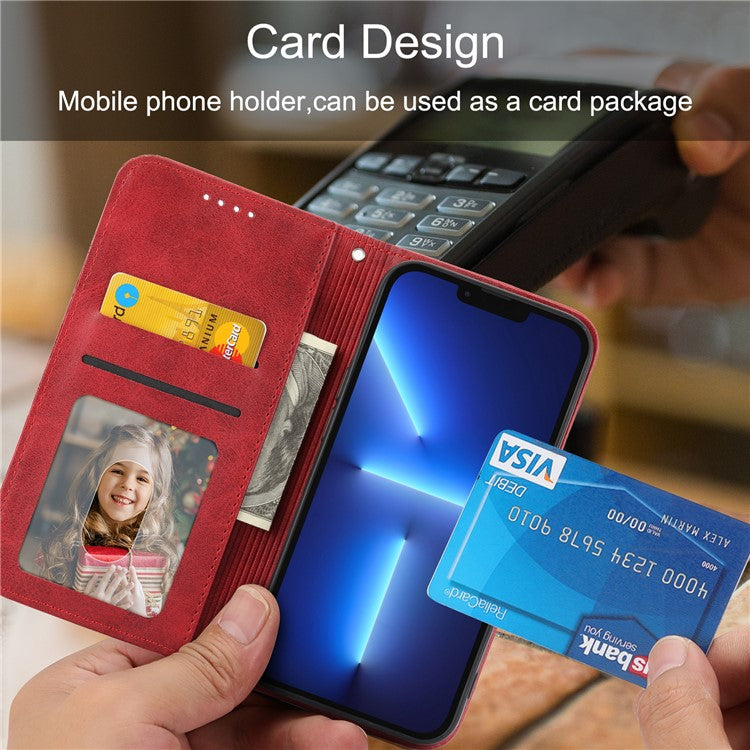 Phone Wallet Case for Google Pixel 7a, Imprinted Rhombus Pattern Calf Texture PU Leather Stand Phone Cover - Red