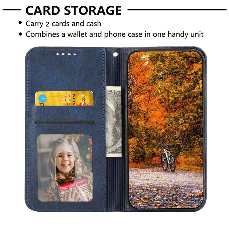 Phone Wallet Case for Google Pixel 7a, Imprinted Rhombus Pattern Calf Texture PU Leather Stand Phone Cover - Blue