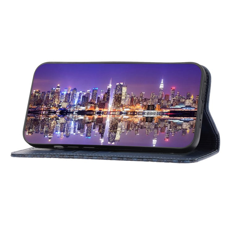 Phone Wallet Case for Google Pixel 7a, Imprinted Rhombus Pattern Calf Texture PU Leather Stand Phone Cover - Blue