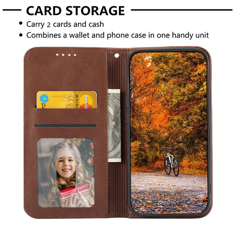 Phone Wallet Case for Google Pixel 7a, Imprinted Rhombus Pattern Calf Texture PU Leather Stand Phone Cover - Brown